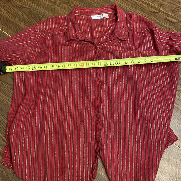Anthony Richards Button Up Women’s 3X Long Sleeve Red Gold Lurex Stripe India - Picture 10 of 12